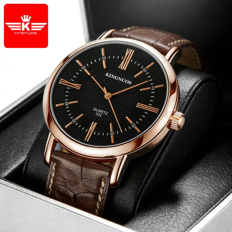 Men's Quartz Watch Fashion Male Business Wristwatch Roman Numeral Premium Leather Strap Casual Wristwatch for Student Daily Wear