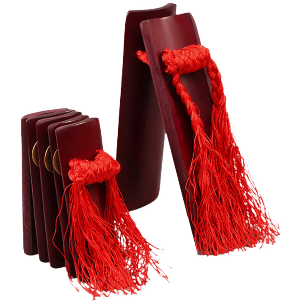 

2 Pcs Bamboo Board Chinese Traditional Instrument Kuaiban Percussion Red Set Large Small Kids Beginner Musical