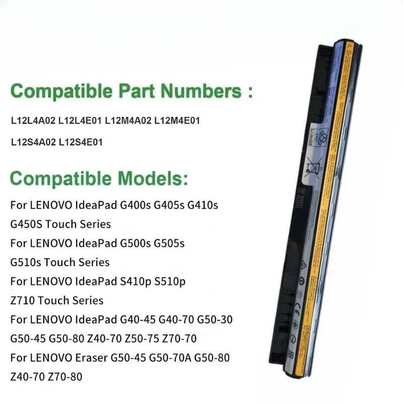 L12S4A02 Laptop Battery for Lenovo IdeaPad G400s G405s G410s G450S G500s G505s G510 Z710 G40-45/70 G50-30/45 Z40-70 L12M4E01