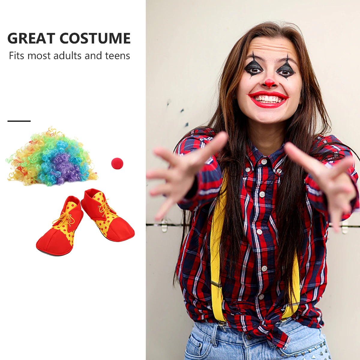 1 conjunto 1 conjunto de traje de palhaço de halloween adulto sapatos de nariz festa cosplay desempenho carnaval vestir-se adereços tema circo