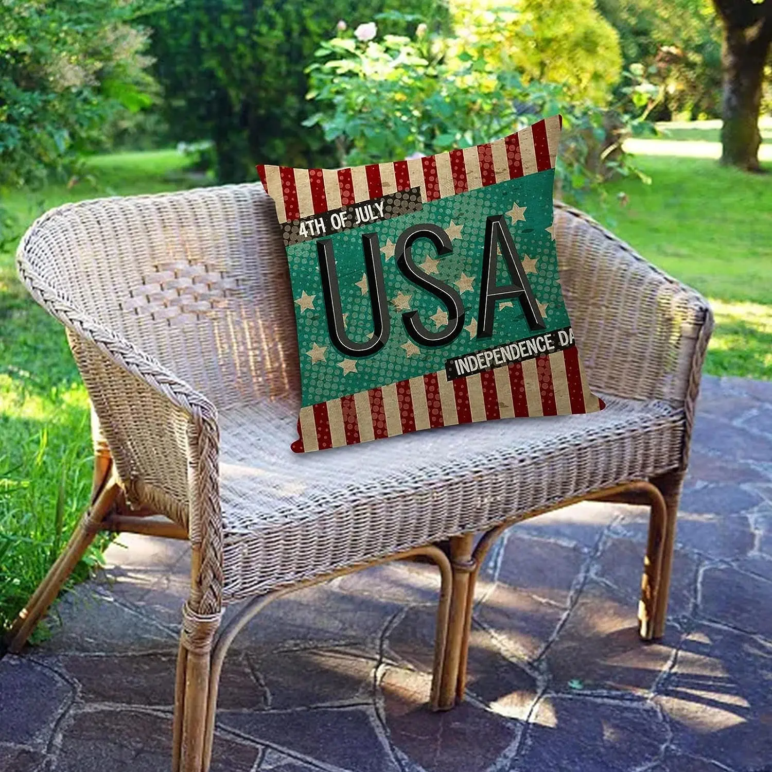 1PC Flag of The United States Patriotic July 4th Decorative Throw Pillow Cover Retro Star Spangled Flag Cotton Linen Pillow Case