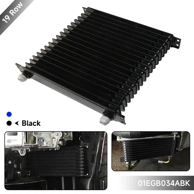 AN10 19 Row Racing Oil Cooler 262MM 7/8"-14 UNF Universal Engine Transmission TRUST Style Aluminum Black/Blue