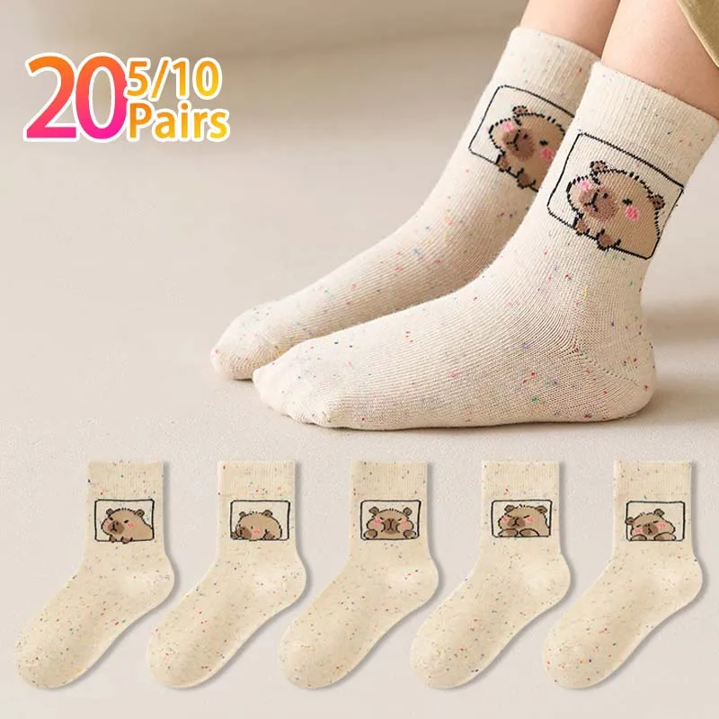 5-20Pairs لطيف مضحك الاطفال الجوارب الكرتون التعبير جوارب قطنية للطفل بنين بنات خريف شتاء دافئ الجدة الطفل هدية