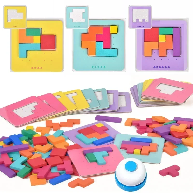 Montessori เดสก์ท็อปปริศนาของเล่นเด็ก Battle ตารางเกม Tangram ของเล่นคณิตศาสตร์ Building Blocks Board สีรูปร่างการฝึกอบรมสําหรับของขวัญเด็ก