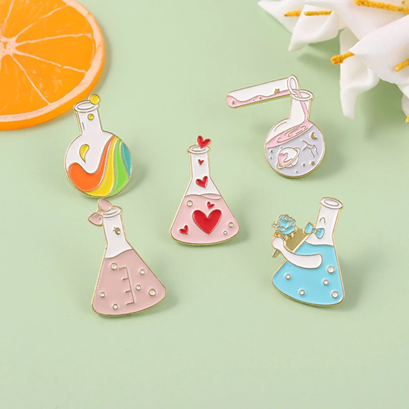 Science Chemical Collection Enamel Pins Creative Test Tube Medicine Bottle Molecule Element Brooches Lapel Badge Jewelry Gifts