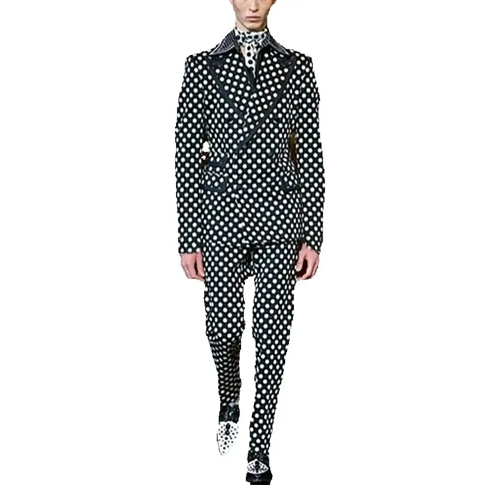 White Dot Men Suit For Wedding Tuxedo Custom Homme Handsome Fashion Peak Lapel Model Show Prom Event Outfit Customized Two Piece - view 2