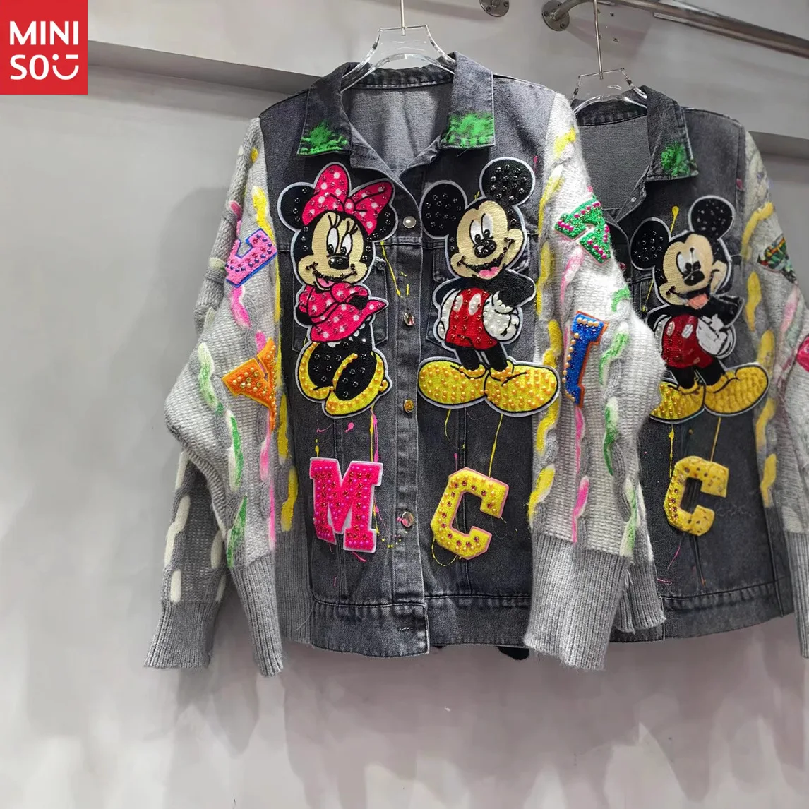 

Miniso 2024, весенне-осенняя вязаная джинсовая куртка с вышивкой, женская свободная уличная куртка в иностранном стиле Fried Street Top