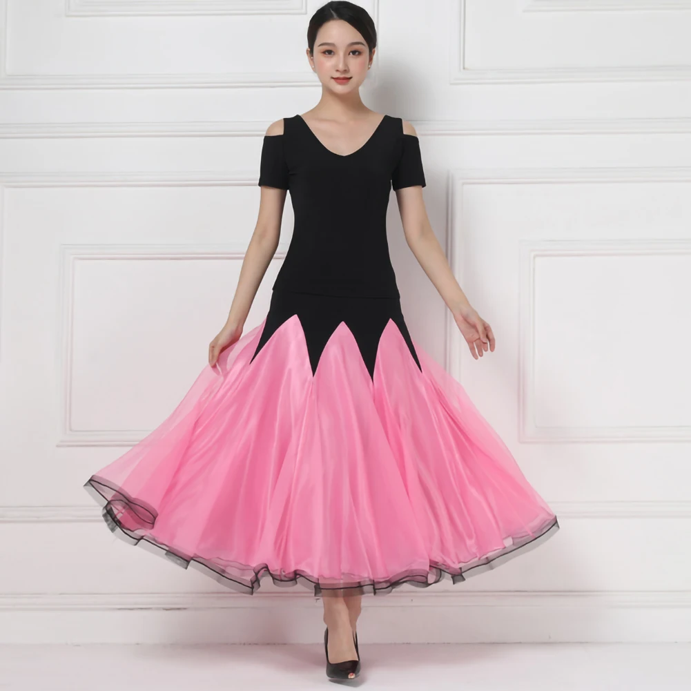 Pink Waltz Dress Short Sleeve Women's Ballroom Dresses Skirt Stage Performance Costume Slim Ballroom-competition-dresses Dancing