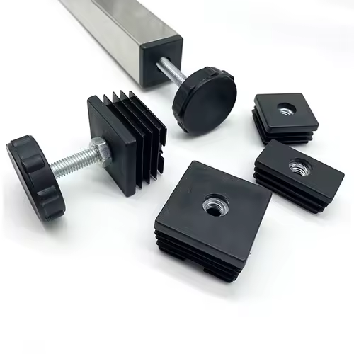 4Pcs Square Adjustable Foot Mat With M8 Nut Pipe Plug Black Rectangle Tube Furniture Leveling Feet Levelers For Table Chair Legs - Image 5