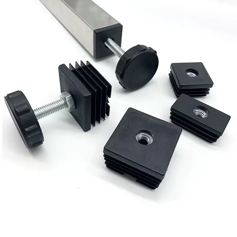 4Pcs Square Adjustable Foot Mat With M8 Nut Pipe Plug Black Rectangle Tube Furniture Leveling Feet Levelers For Table Chair Legs - Image 5