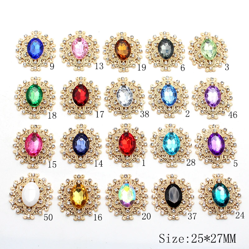 10 Pieces/Batch 27 * 25MM Alloy Acrylic Diamond Buttons Hand Sewn DIY Wedding Exquisite Decorative Accessories