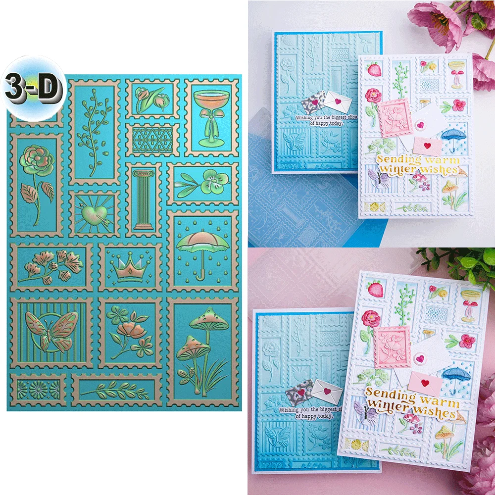 Der Rahmen des Stempels, Schmetterlinge und Pilze, 3D-Prägefolder, Textur, Muster, Hintergrund, DIY, Scrapbook, dekorative Karte
