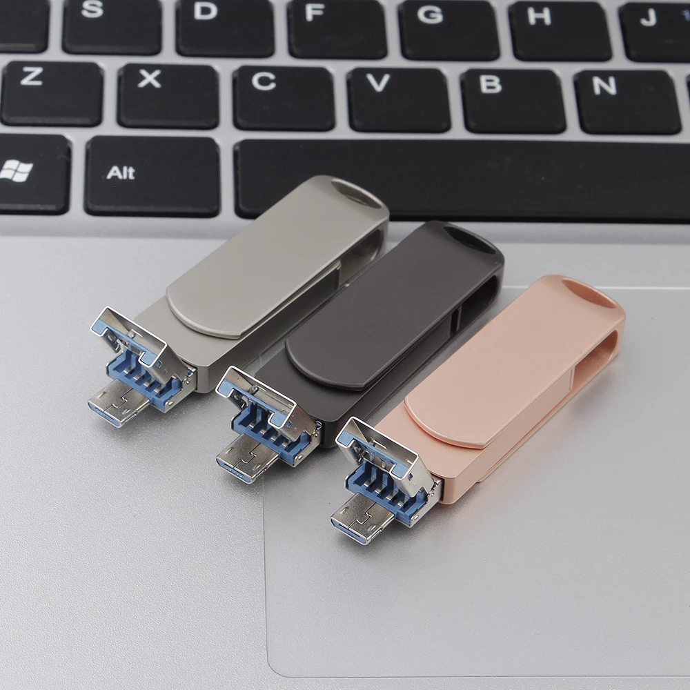 For Ipad Android USB 3.0 Flash Drives 256GB Metal Pen Drive 128GB for Iphone U Disk 64GB Free Custom Logo 3 in 1 Memory Stick