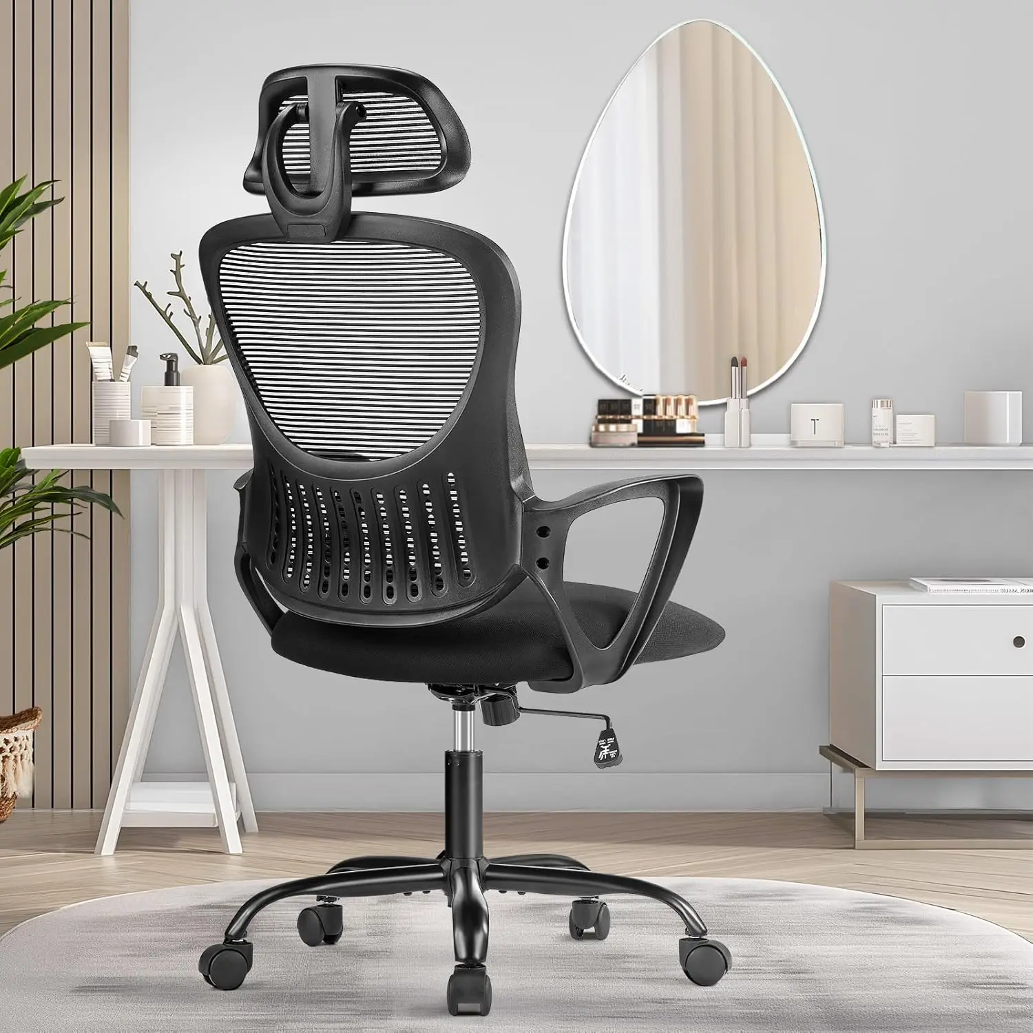 Home Office Desk Chairs, Ergonomic Computer High-Back Mesh Rolling Work Task Chairs with Wheels and Adjustable Headrests, C