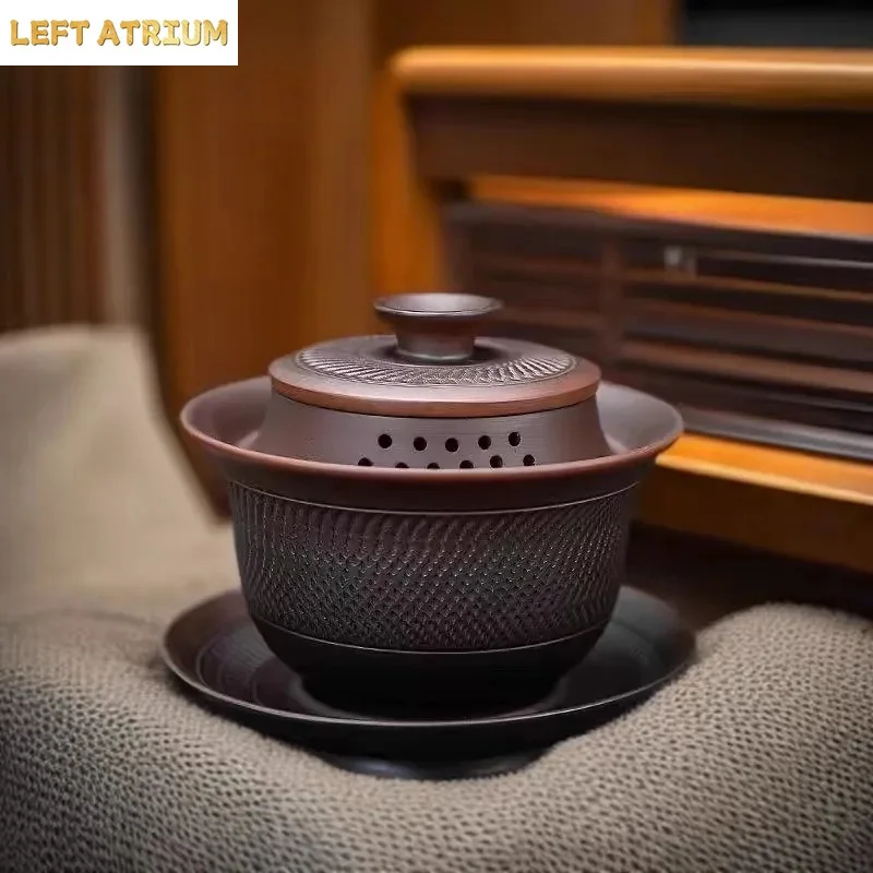 

180ml Purple Pottery Jump Knife Gaiwan Japanese Tea Tureen Household Tea Bowl With Lid Kit Tea Making Cover Bowl Cafe Collection