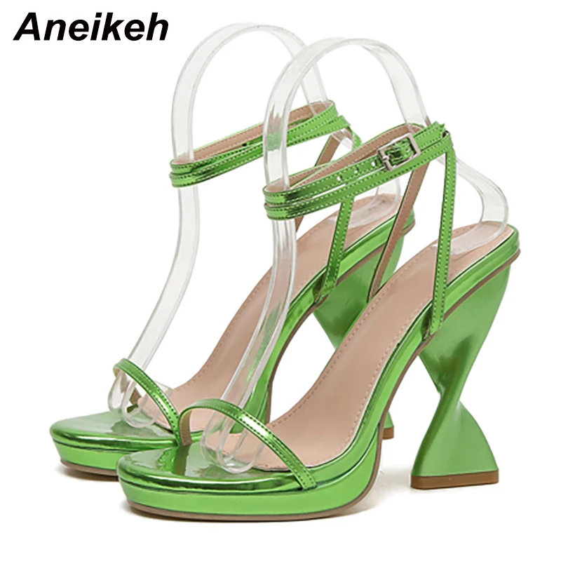 Aneikeh Sexy Ladies Elegant Purple Strange High Heels Waterproof Platform Sandals For Women Design Summer Party Dress Shoes