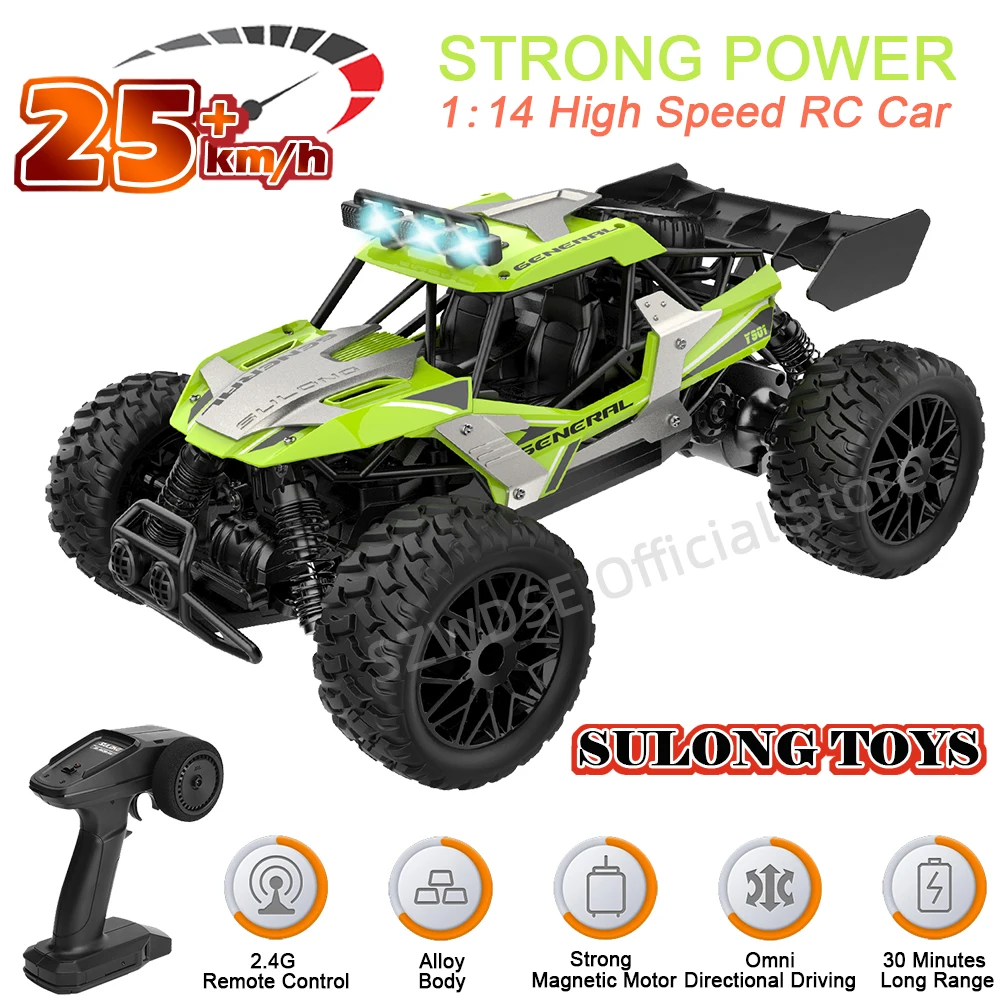 

1:14 Alloy RC Car 2WD Off Road Remote Control Monster Truck With LED Lights 25KM/H High Speed Drift Cars vs Wltoys 124016 Toys