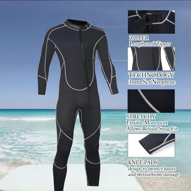 

Front Zipper Men's Wetsuit 3mm Neoprene Wet Suits Full Body in Cold Water for Diving Snorkeling Surfing Swimming Canoeing