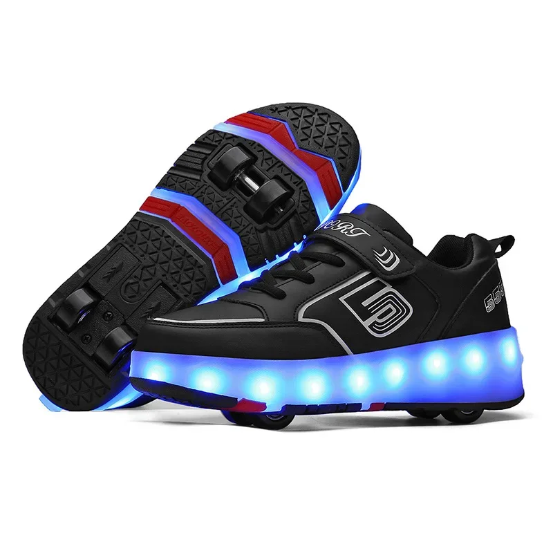 

Kid Wheels Shoes Roller Skate Shoes 4 Wheels Child Deform Sneakers Outdoor Sport Deformation Parkour Runaway Boy Girl Youth Gift