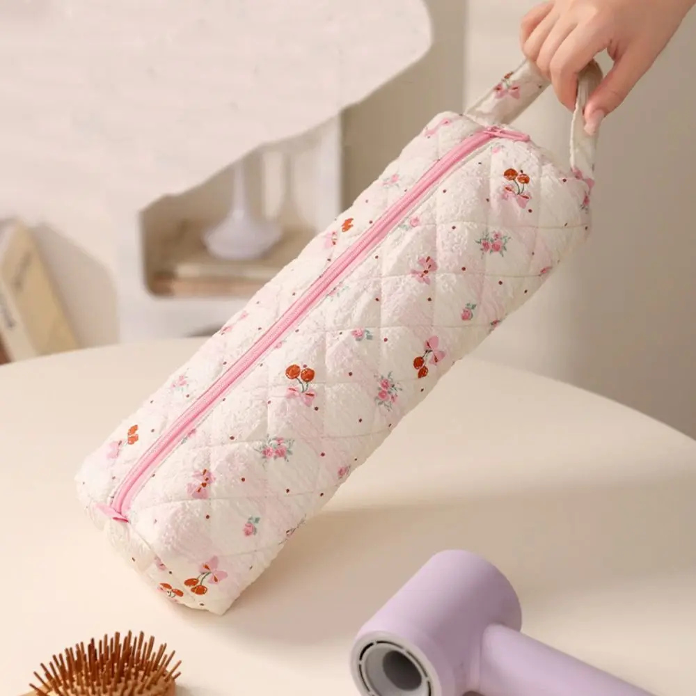 حقيبة تخزين مجفف الشعر الحلوة على شكل زهرة الفهد حقيبة تخزين بكرة الشعر مع مقبض من مادة ناعمة حقيبة مستحضرات التجميل للاستخدام أثناء السفر