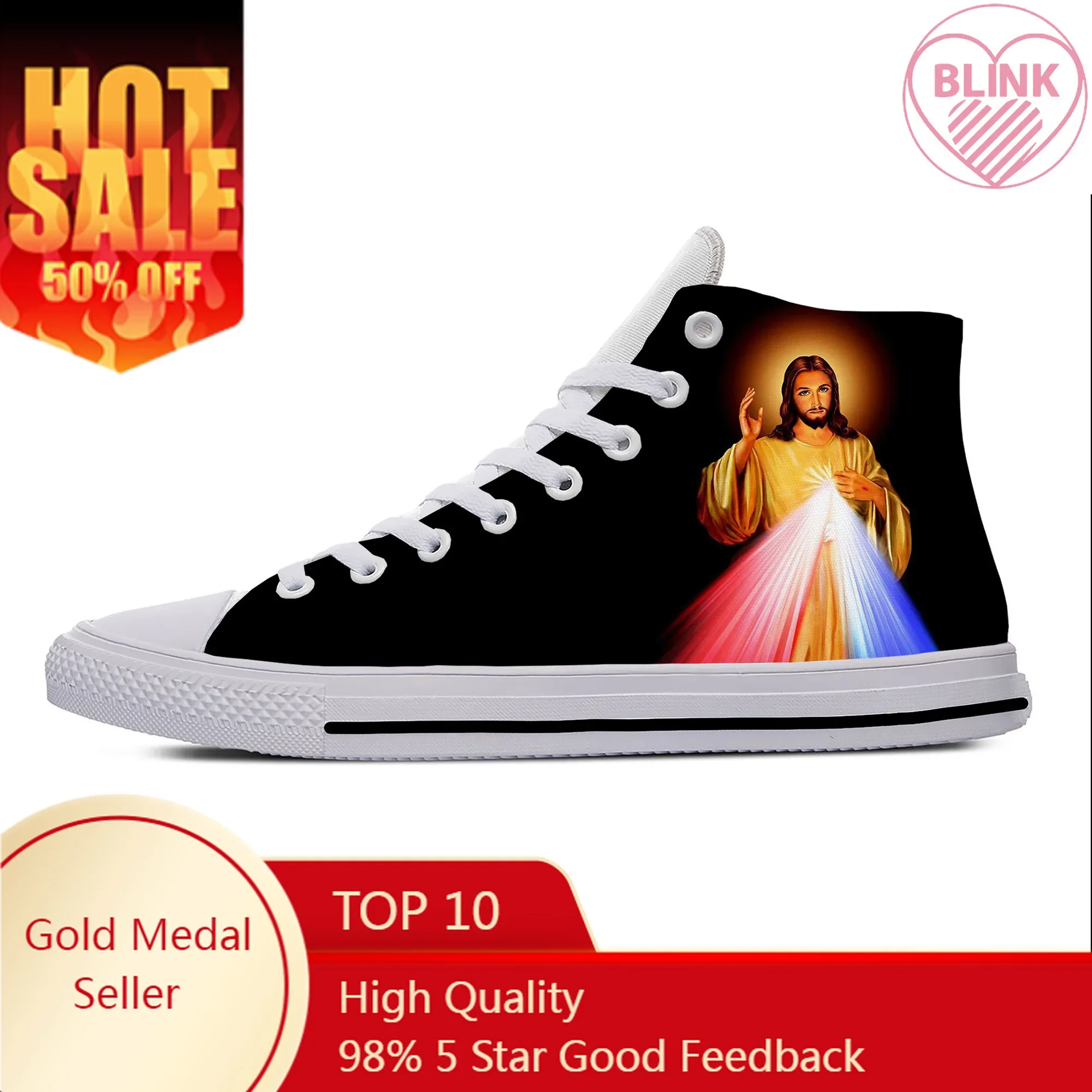 Unisex 3D Print Breathable Sneakers, Deus cristão, Jesus, Cristo, Jesucristo, Senhor, sapatos de pano casuais engraçados, Top alto, leve, homens e mulheres