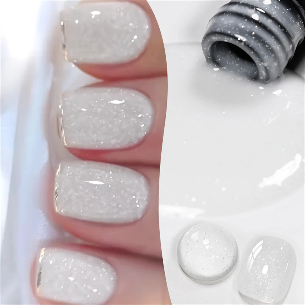Esmalte em Gel com Glitter de Flocos de Neve 7ml, Cor Branco Leitoso e Rosa, Lantejoulas Brilhantes, Removível UV LED, Decoração de Unhas