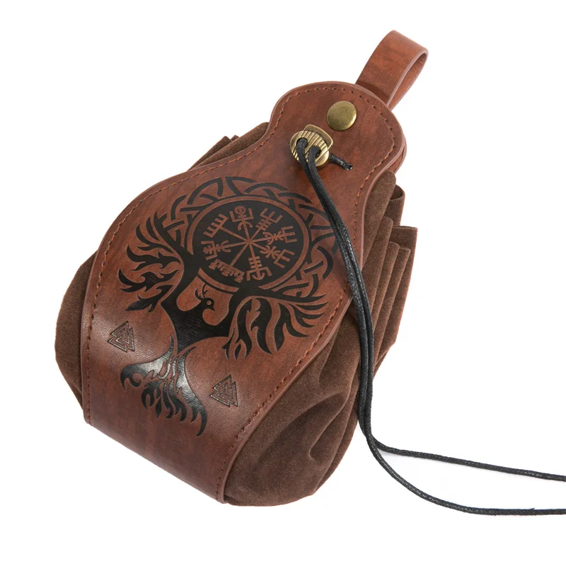 Vintage PU Leather Dice Waist Bag Outdoor Camping Viking Style Medieval Drawstring Pouch For Role Playing Game Gift Coin Purse