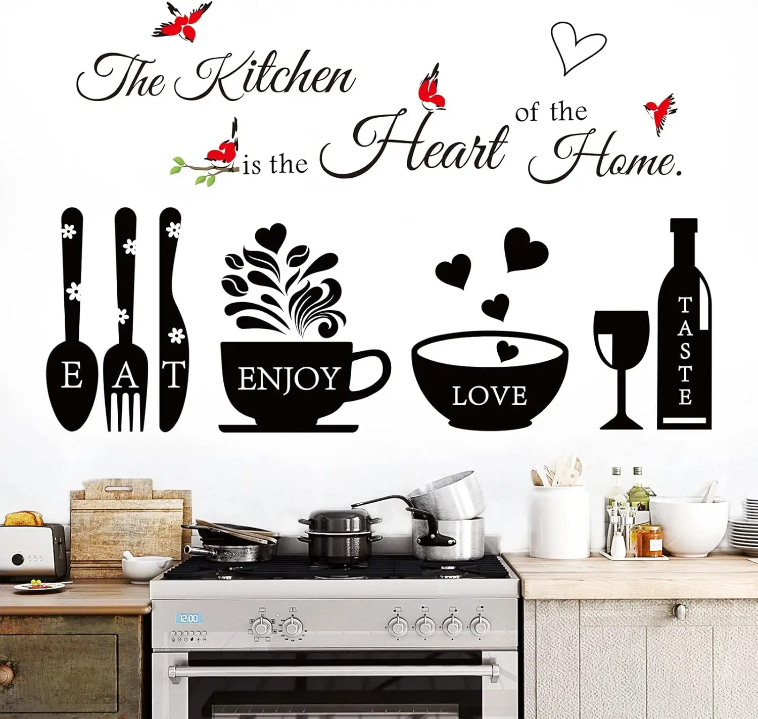 Pegatinas de pared para cocina: decoración del hogar, arte con utensilios, citas inspiradoras para comedor o cafetería