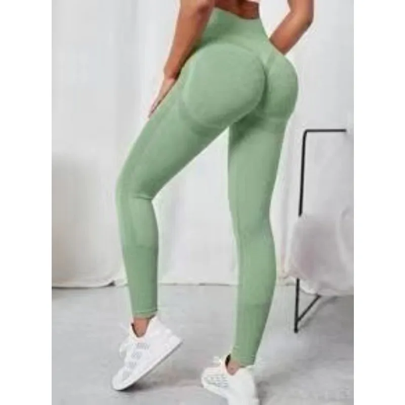 Women Seamless Solid Leggings Knit Slim Leggings High Waist Hip Liftting Fashion Elastic Fitness Yoga Tights Gym Workout Pants