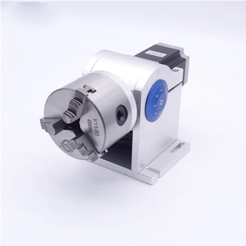 Manual Worktable With 80mm 3-Jaw Laser Clamping for Rotary Motor Shaft Compatible With Laser Marking Machines