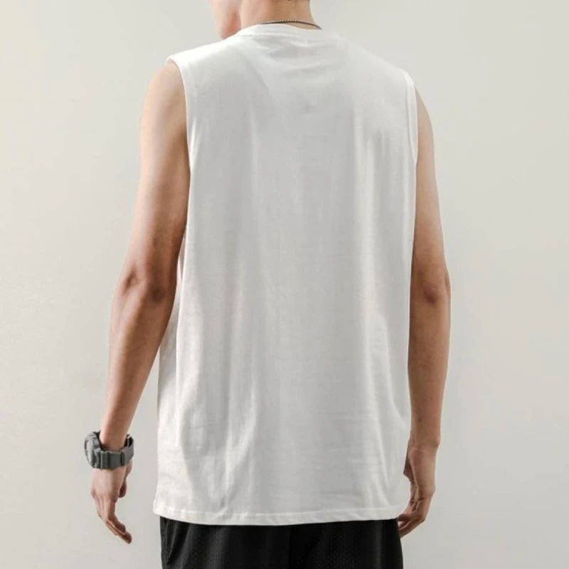 Summer Men's Casual Tank Tops Trendy 100% Cotton Vest Fashionable Men's Clothing White Gray Black Loose Sleeveless T-shirt New