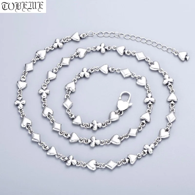 

6mm 100% 925 Thai Silver Heart Chain Necklace Vintage Sterling Necklace