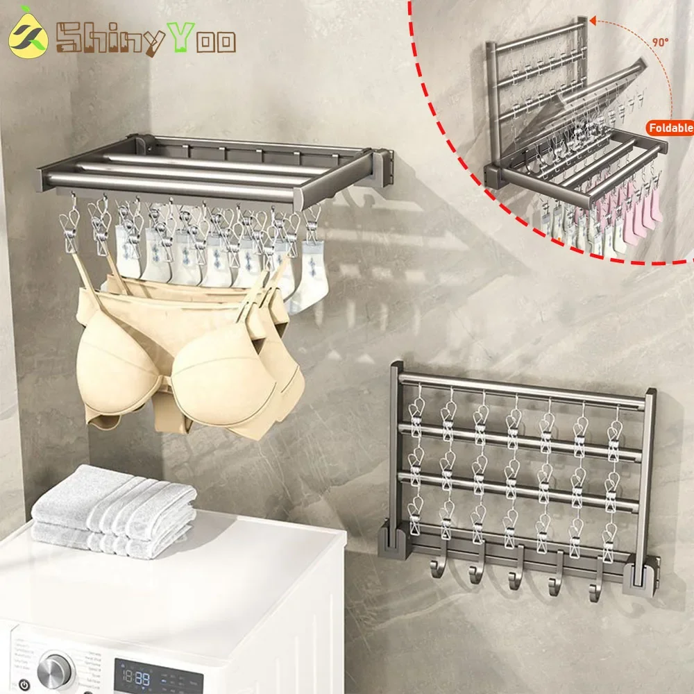 

Foldable Wall mounted Bra Sock Clothes Drying Rack Underwear Holder Towel Shelf Hook Balcony Organizer Sock Clip for Laundry