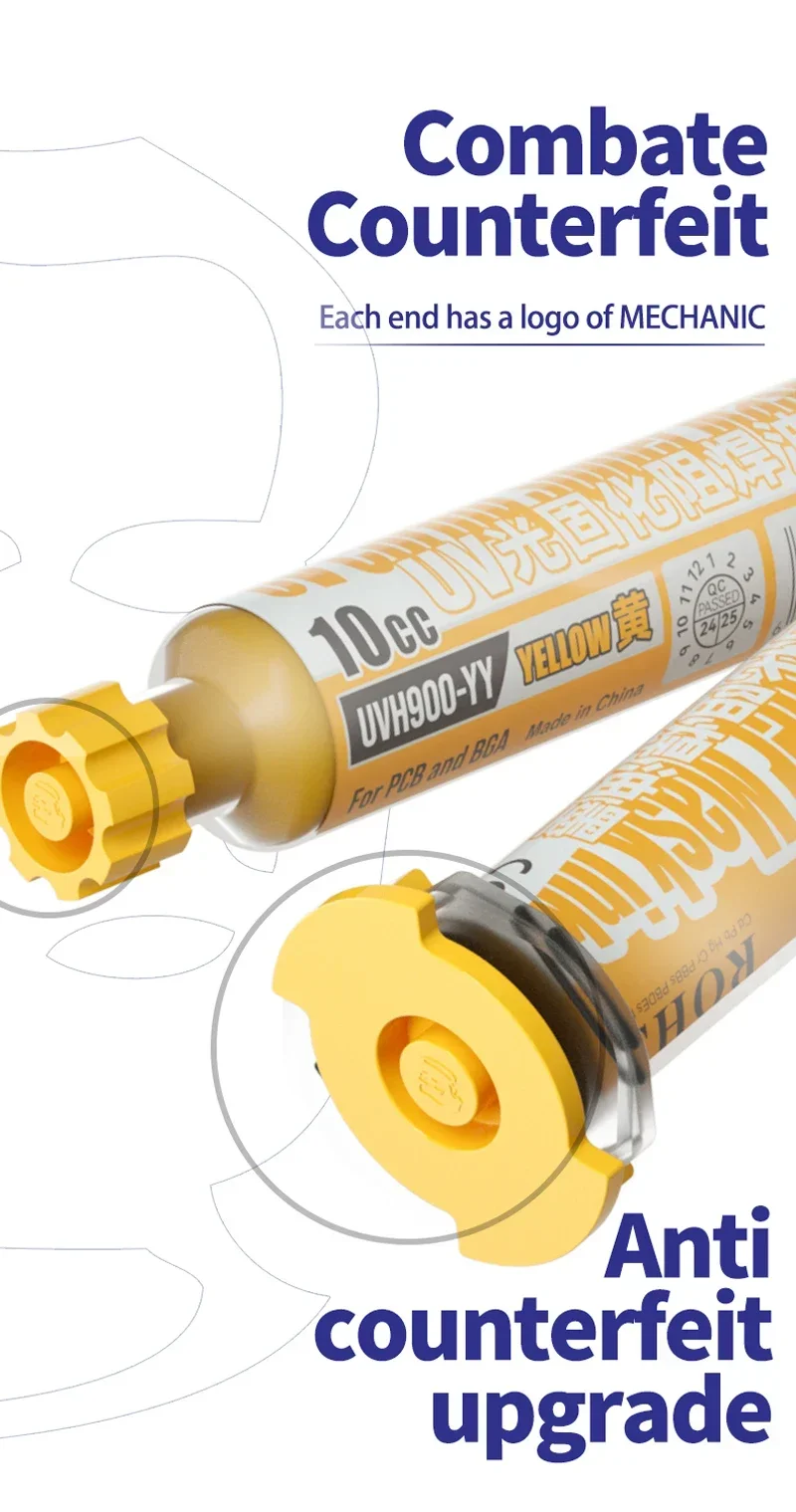 MECHANIC UV-Lötmasken-Grünöl-Set mit UV-Härtungslicht, schnelltrocknend, für PCB-BGA-Drahtreparaturen bei Telefon-Motherboards – Detail 6