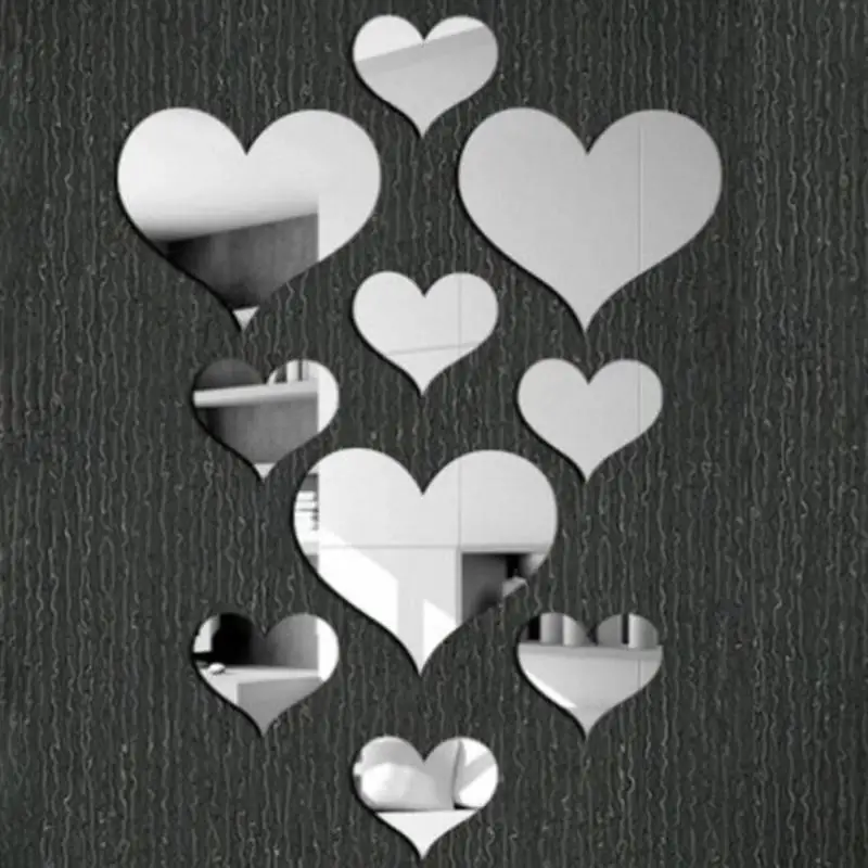 10Pcs/Set 3D Love Mirror Wall Sticker Removable DIY Decal for Wedding Bridal Shower Kids Room Toilet Table Decor