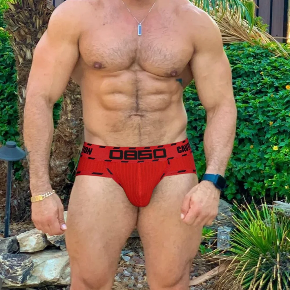 Calzoncillos sexis de tiro bajo 0850 para hombre, calzoncillos de algodón acanalado suave, bolsa cómoda, ropa interior transpirable para deportes, ropa interior Sexy para hombre