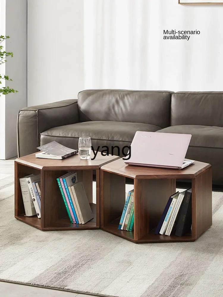 Picture 4: LMM Black Walnut Simple Solid Wood Corner Table Living Room Creative Polygon Coffee Table Side Table