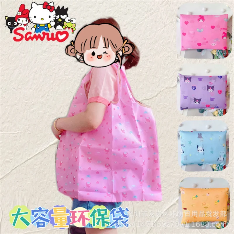 Sanrio Melody Kuromi Hello Kitty Cinnamoroll Pochacco Eco Bag Portable Folding Non Woven Vegetable Bag Light Travel Shopping Bag