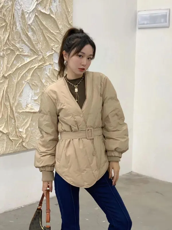 

Slimming Loose Women's Cotton Jacket Khaki Color Winter Short Korean Style Fashionable Age-Defying Versatile Slimming Outerwear