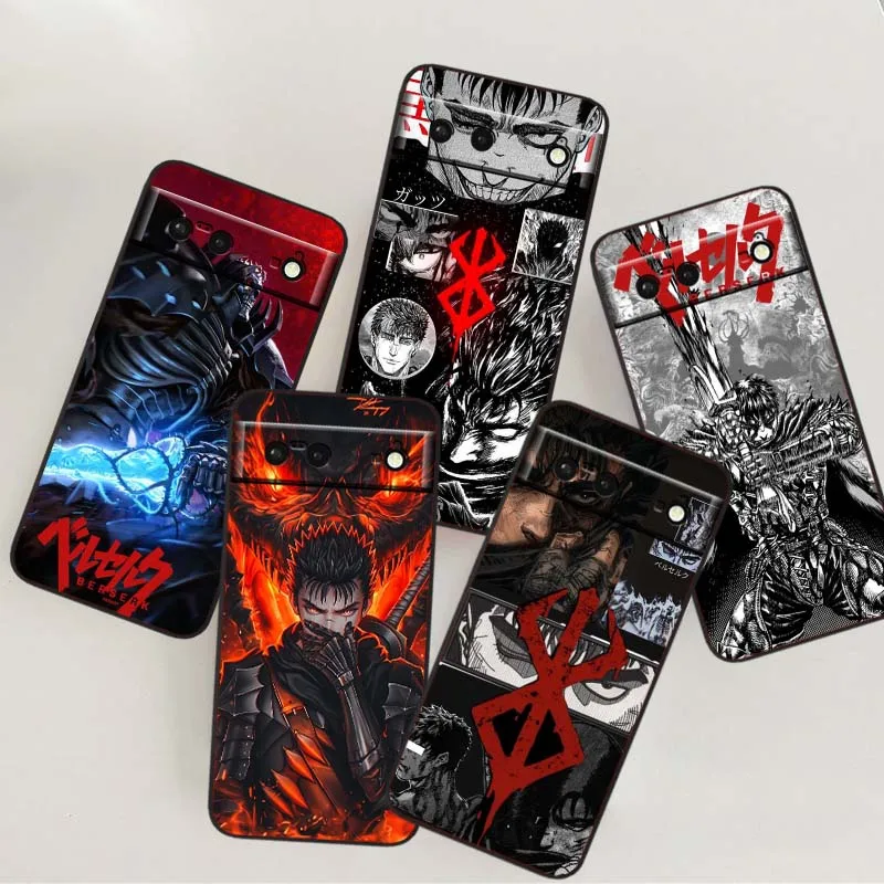 

B-Berserks Cartoon Anime For Google Pixel 10 9a 9 8A 8 7 7A 6 6A Pro XL 2024 5G Black Soft TPU Silicone Phone Case