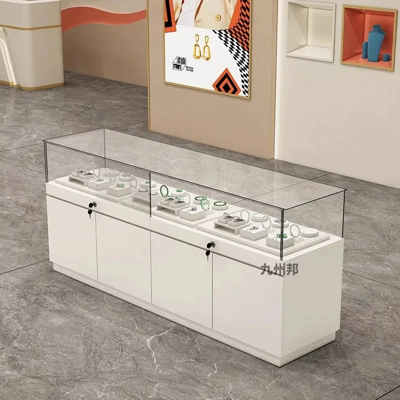 custom.LED-Lit Modern Glass Top Standing Museum Showcase Cabinets Jewellery Showroom Display Cabinets Solid Wood Aluminium MDF view 5