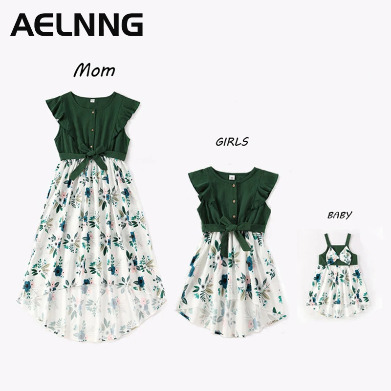 

Mother Kids Dresses Family Matching Outfits For Mom Daughter Mum Baby Mommy and Me Clothes Fashion Women Girls Irregular Dress