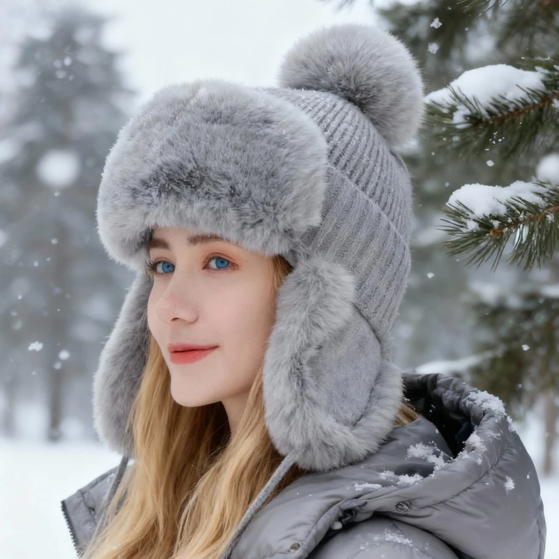 1 قطعة قبعات صغيرة محبوكة شتوية دافئة مع بوم بوم ، في الهواء الطلق يندبروف إضافة قبعة حماية الأذن الدافئة المترهل للرجال والنساء