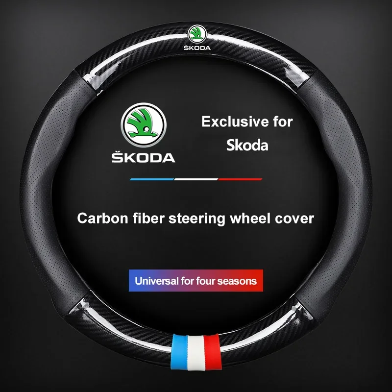 Car Steering Wheel Cover Breathable Anti Slip PU Leather Steering Cover For Skoda Octavia Fabia Kamiq Kapoq Kodiaq SCALA Superb