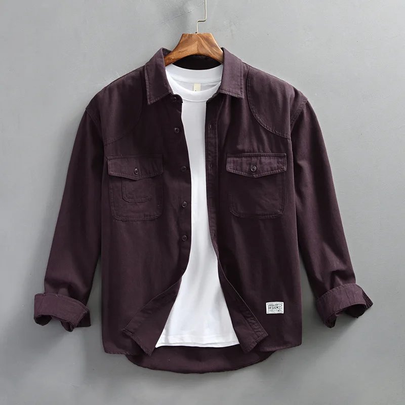 

4XL 100% Cotton Men's Shirts 2025 Spring Autumn Fashion Long Sleeve Blouses for Youth Men Casual Loose Male Cargo Tops Shirtcoat