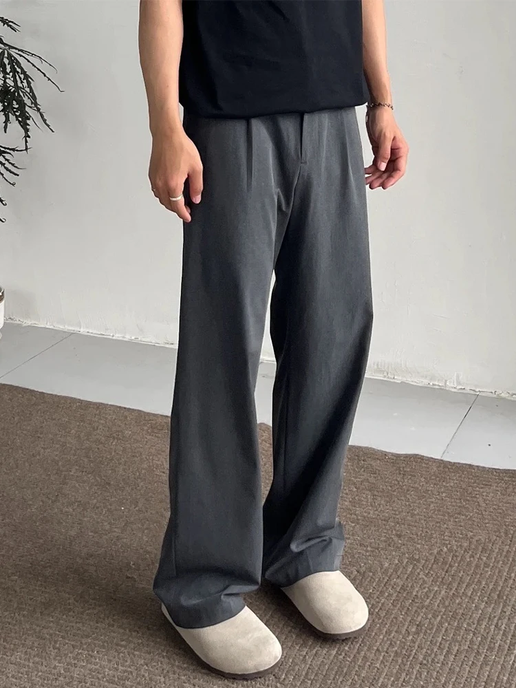 

ey Micro Flare Men's Casual Pants Spring Drapey High End Feeling Haome Straight Leg Long Trousers Cleanfit
