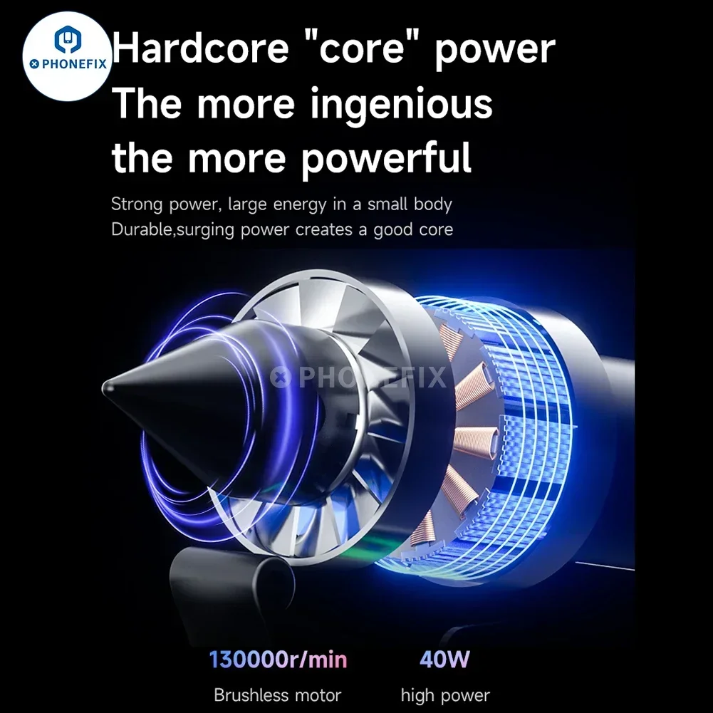 Imagem -04 - Mecânico Brushless Jet Fan Poeira Handheld Soprando-sucção Air Blower para Solda Telefone Repair Tool Poeira 130000 Rpm 6-velocidade