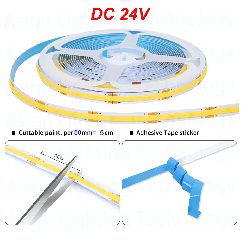 320LEDs/m Only COB Strip Light Dupont Interface DC12V/24V 1m-5m Flexible Tape Soft Cuttable Lighting for Closet Kitchen Cabinet view 5