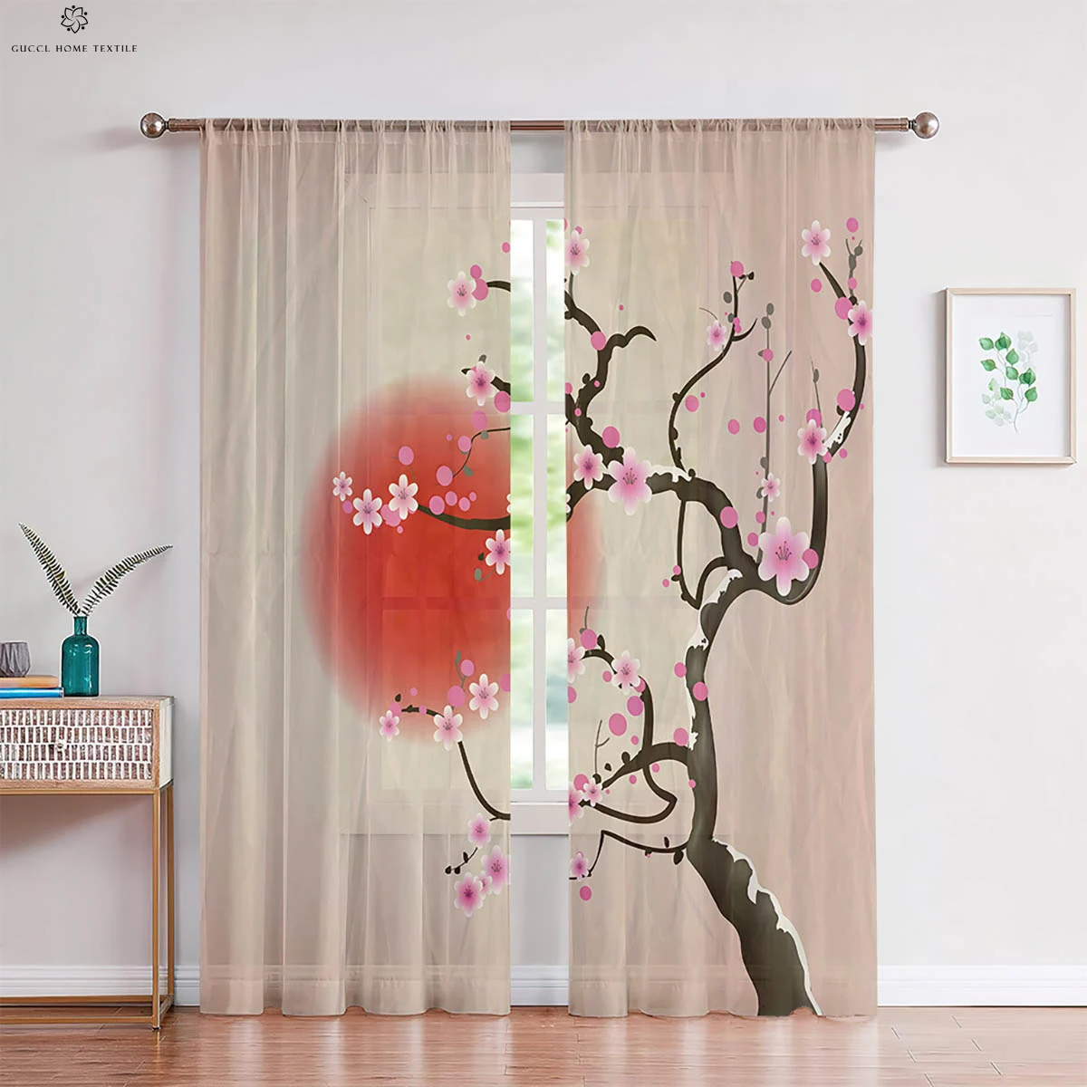 

Ink Landscape Peach Blossom National Style Printed Curtain Bedroom Living Room Study Zen Decorative Curtain Home Textile 2 Pcs