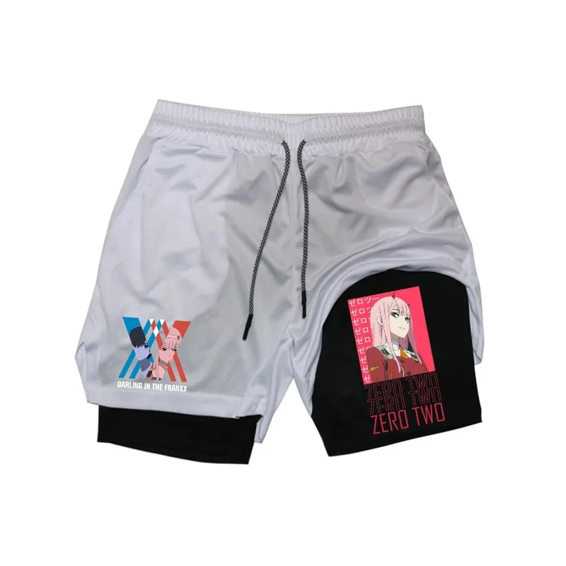 Zero Two 2in1 Pantaloncini da corsa Palestra da uomo Allenamento fitness Pantaloni corti ad asciugatura rapida Uomo Sport all'aria aperta Jogging Bermuda con tasca incorporata